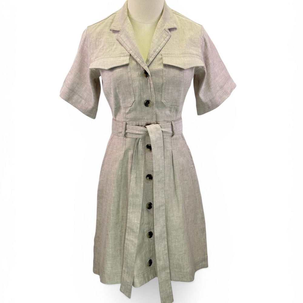 Banana Republic Womens Utility Safari Belted Button Shirt Dress Beige Size 0